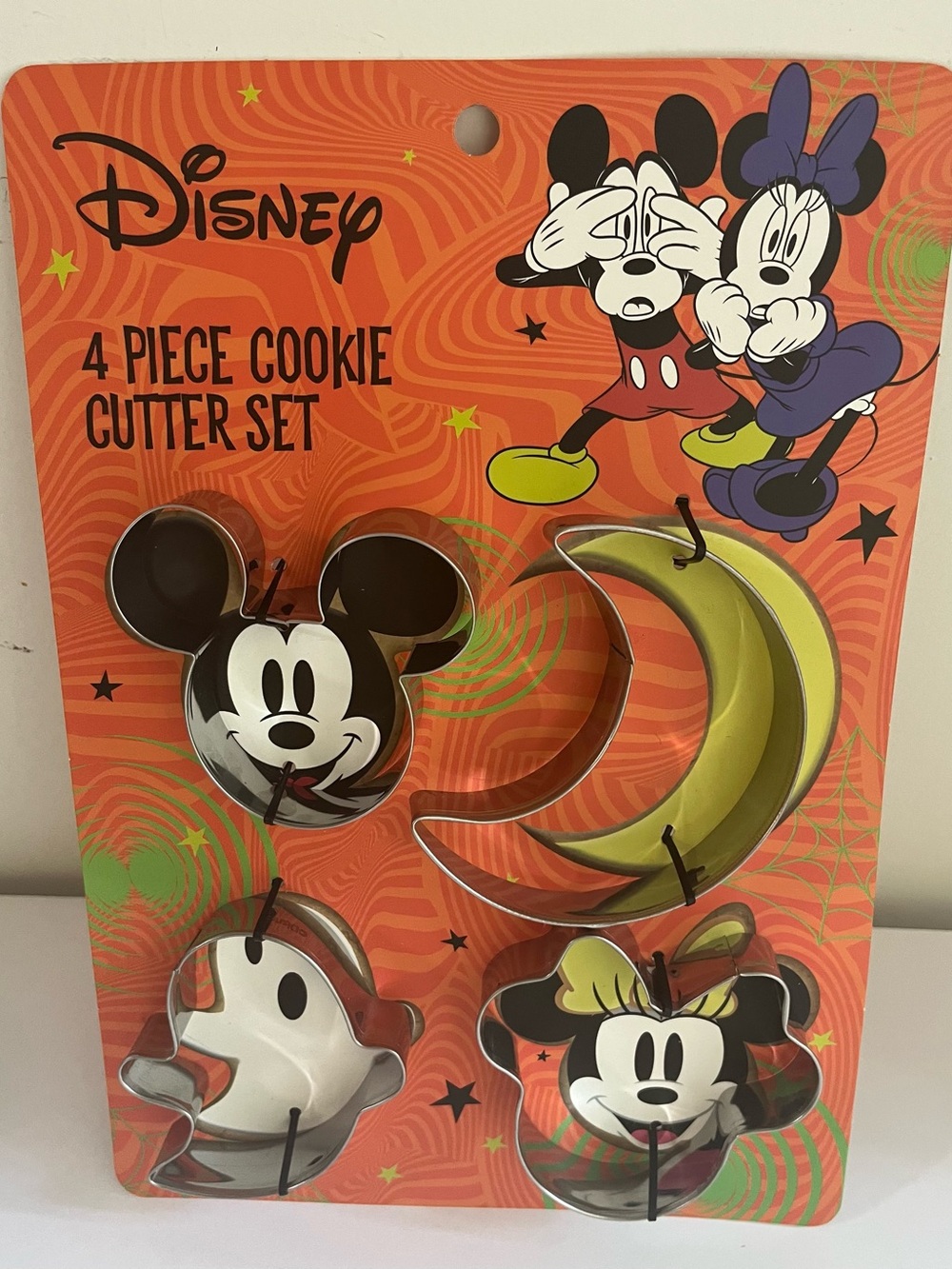 Disney Halloween 4 Piece Metal Cookie Cutter Set Mickey Minnie Ghost Moon NIP